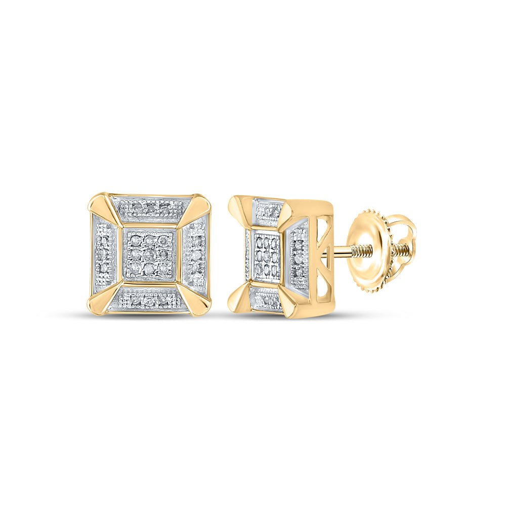 Yellow - tone Sterling Round Diamond Yellow - Tone Sterling Silver Square Cluster Stud Earrings 1/8 Cttw - Splendid Jewellery