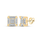 Yellow - tone Sterling Round Diamond Yellow - Tone Sterling Silver Square Cluster Stud Earrings 1/8 Cttw - Splendid Jewellery