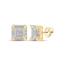 Yellow - tone Sterling Round Diamond Yellow - Tone Sterling Silver Square Cluster Stud Earrings 1/8 Cttw - Splendid Jewellery