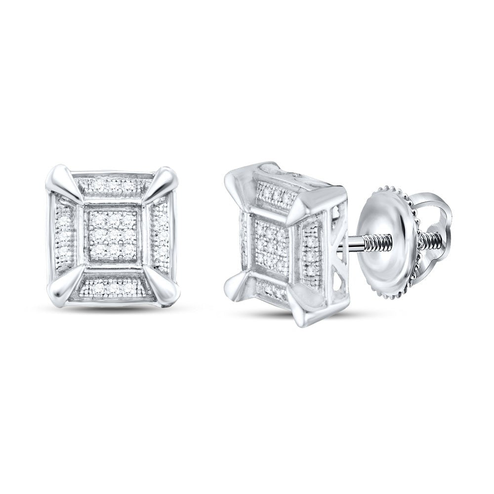 Sterling Silver Round Diamond Sterling Silver Square Cluster Stud Earrings 1/8 Cttw - Splendid Jewellery
