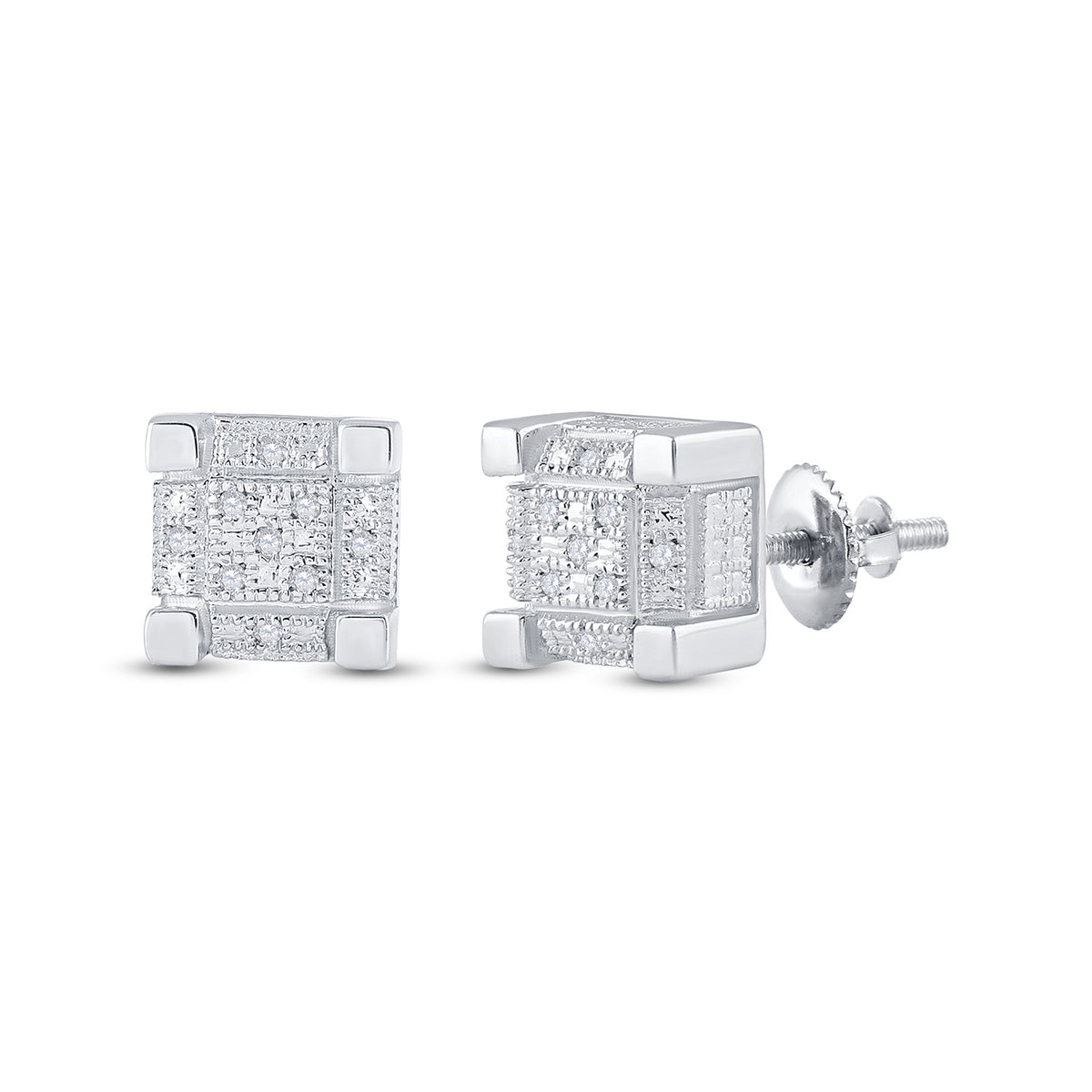 Sterling Silver Round Diamond P3 Micro - Pave Unisex Earring 1/20 Cttw - Splendid Jewellery