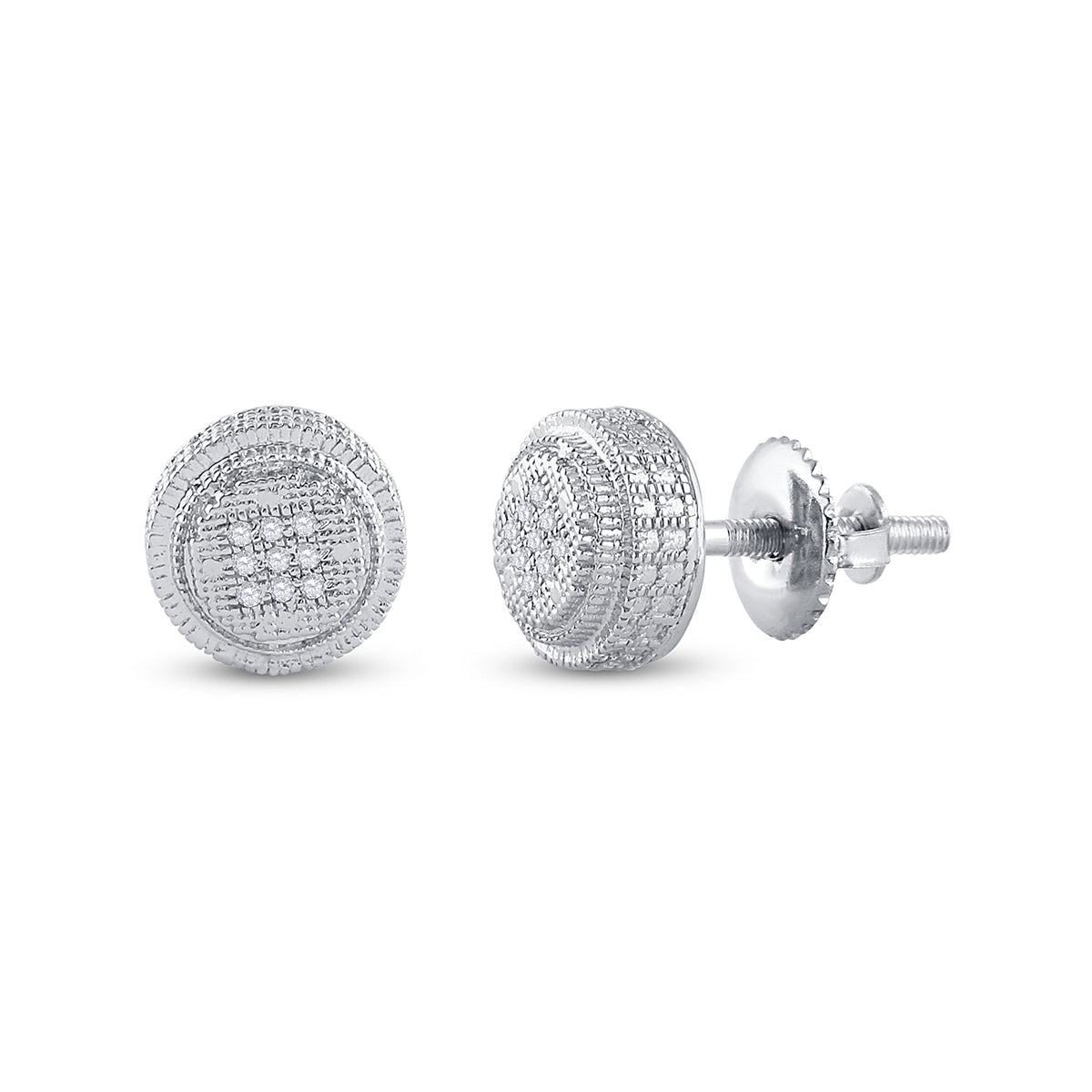 Sterling Silver Round Diamond P1n Micro - Pave Unisex Earring 1/20 Cttw - Splendid Jewellery