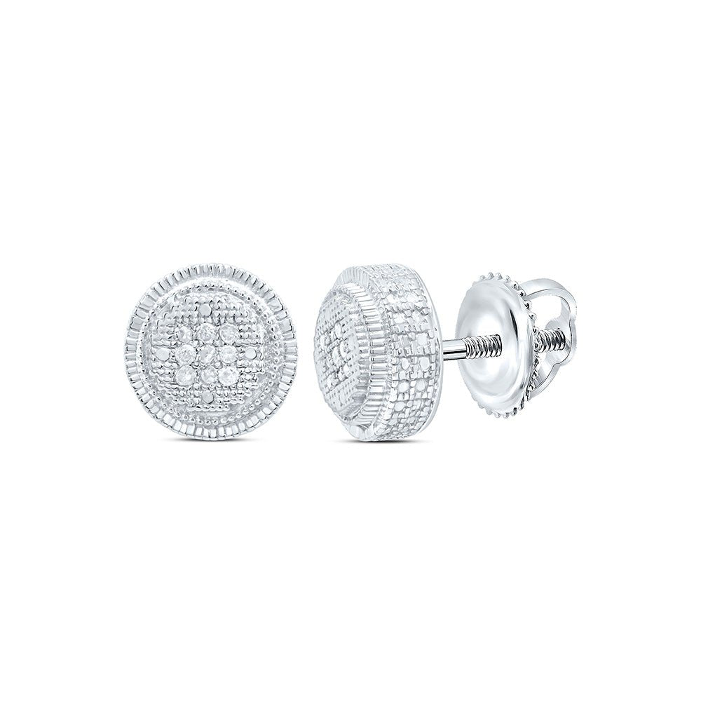 Sterling Silver Round Diamond P1n Micro - Pave Unisex Earring 1/20 Cttw - Splendid Jewellery
