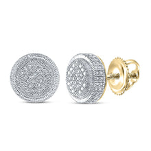 Load image into Gallery viewer, Yellow - tone Sterling Round Diamond P1n Micro - Pave Unisex Earring 1/10 Cttw - Splendid Jewellery