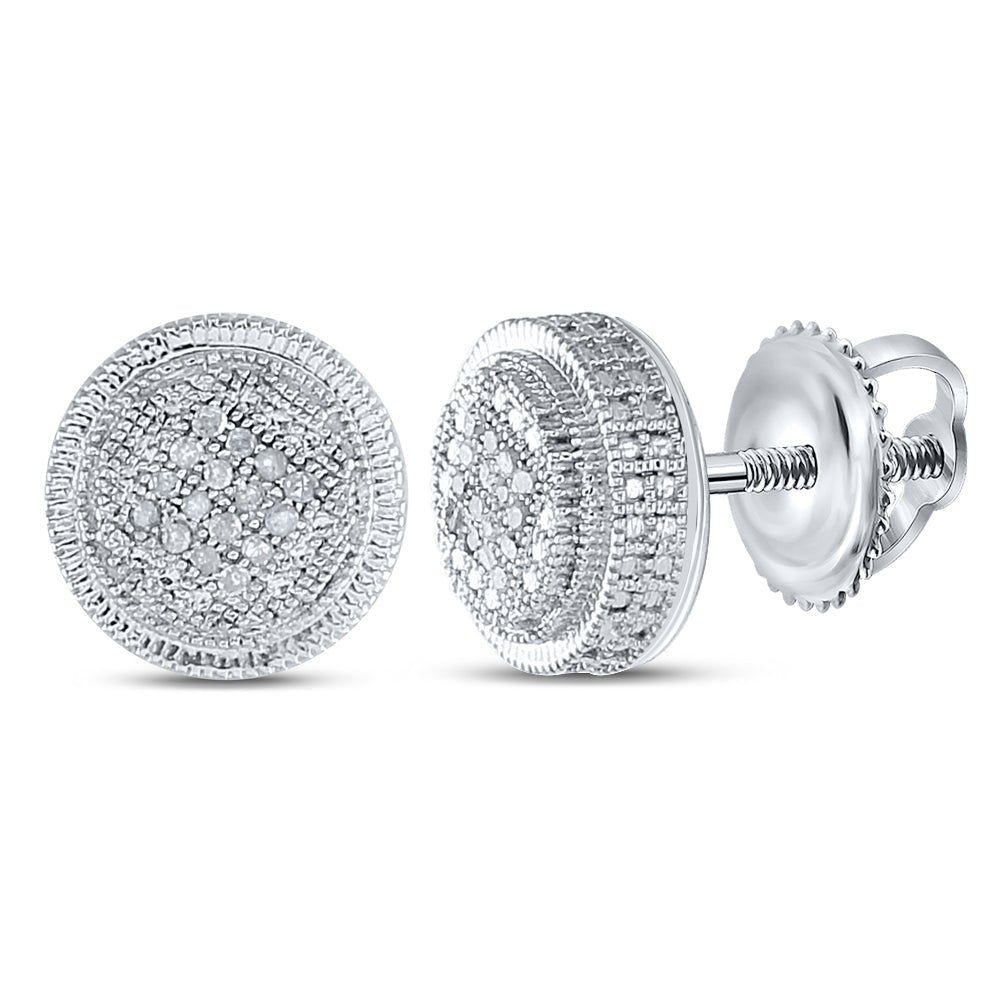 Sterling Silver Round Diamond P1n Micro - Pave Unisex Earring 1/10 Cttw - Splendid Jewellery