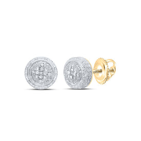Yellow - tone Sterling Round Diamond P1n Micro - Pave Unisex Earring 0.02 Cttw - Splendid Jewellery