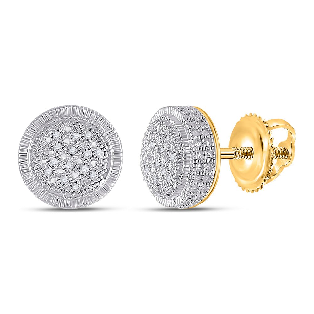 Yellow - tone Sterling Round Diamond P3 Micro - Pave Unisex Earring 1/10 Cttw - Splendid Jewellery
