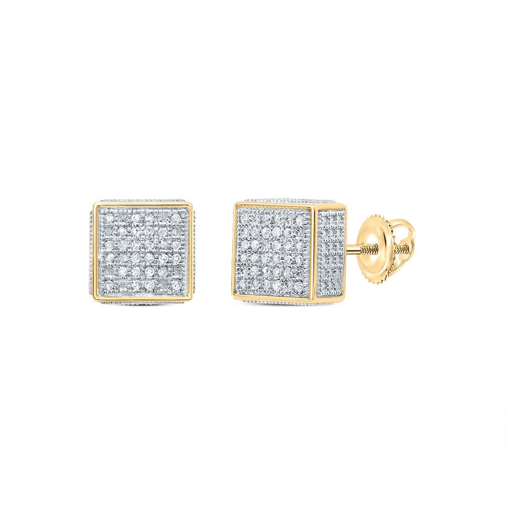 Yellow - tone Sterling Round Diamond P3 Micro - Pave Unisex Earring 1/6 Cttw - Splendid Jewellery