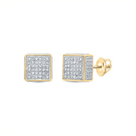 Yellow - tone Sterling Round Diamond P3 Micro - Pave Unisex Earring 1/6 Cttw - Splendid Jewellery