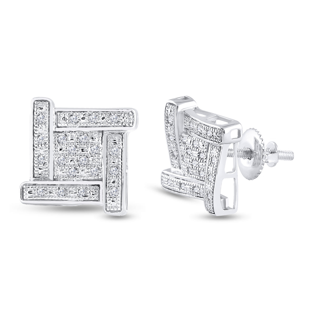 Sterling Silver Round Diamond Sterling Silver Square Cluster Stud Earrings 1/8 Cttw - Splendid Jewellery