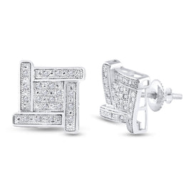 Sterling Silver Round Diamond Sterling Silver Square Cluster Stud Earrings 1/8 Cttw - Splendid Jewellery