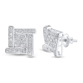 Sterling Silver Round Diamond Sterling Silver Square Cluster Stud Earrings 1/8 Cttw - Splendid Jewellery