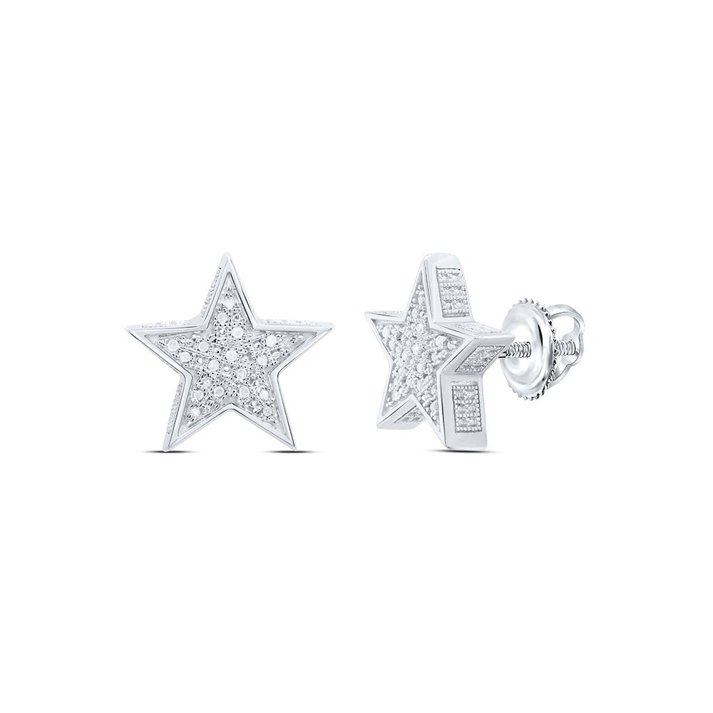 Sterling Silver Round Diamond Sterling Silver 3d Star Stud Earrings 1/8 Cttw - Splendid Jewellery