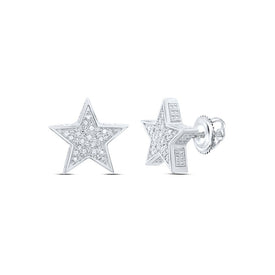 Sterling Silver Round Diamond Sterling Silver 3d Star Stud Earrings 1/8 Cttw - Splendid Jewellery