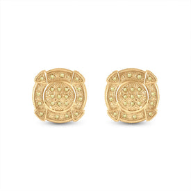 Yellow - tone Sterling Round Diamond Sterling Silver Black Color Enhanced Earrings 1/8 Cttw - Splendid Jewellery