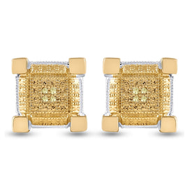 Yellow - tone Sterling Round Diamond Micro - Pave Earrings 0.03 Cttw - Splendid Jewellery