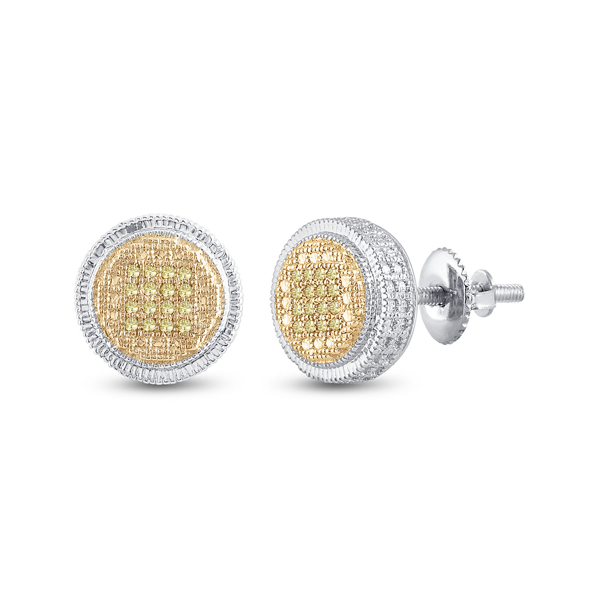 Sterling Silver Round Diamond Sterling Silver Yellow Color Enhanced Disk Circle Earrings 1/10 Cttw - Splendid Jewellery