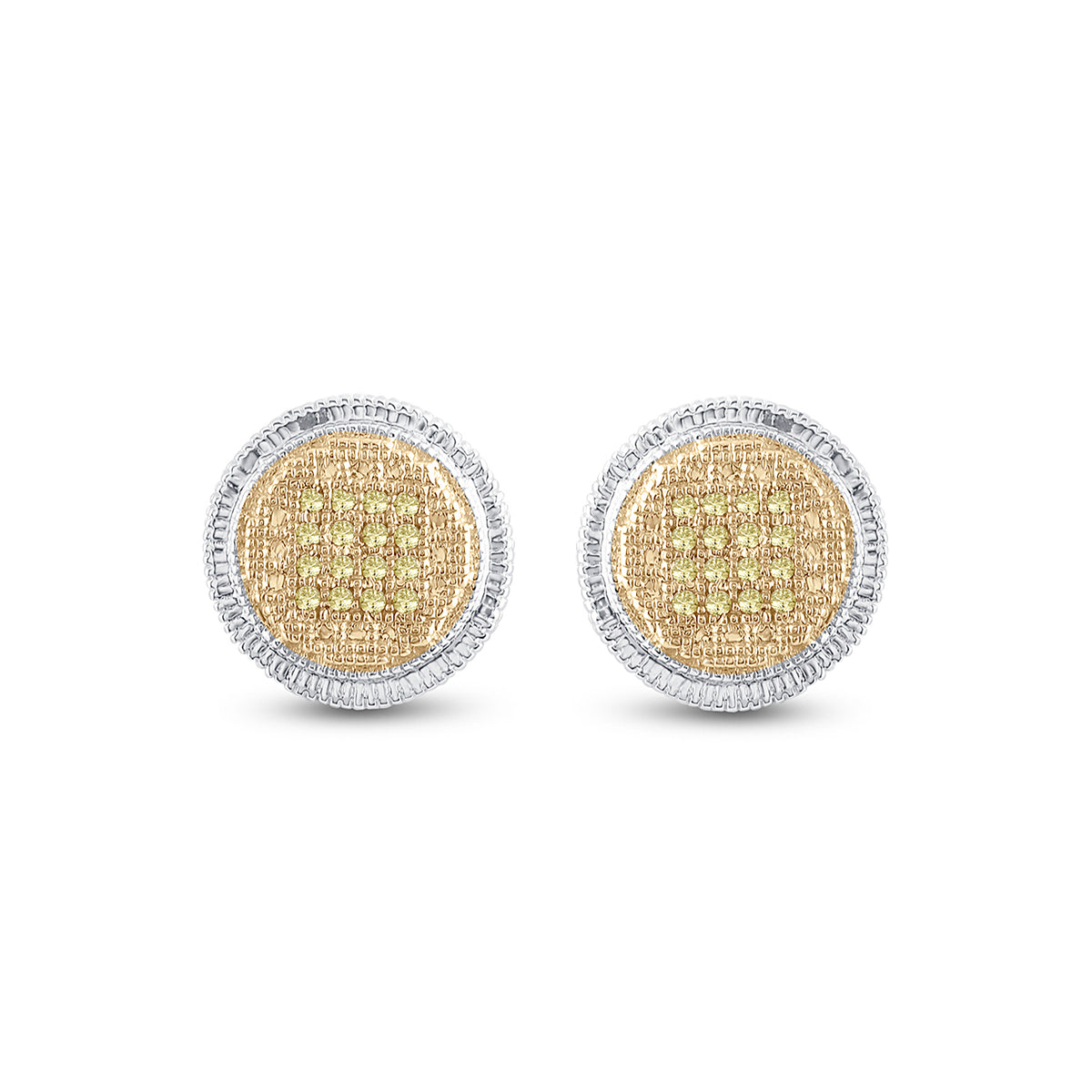 Sterling Silver Round Diamond Sterling Silver Yellow Color Enhanced Disk Circle Earrings 1/10 Cttw - Splendid Jewellery