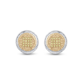 Sterling Silver Round Diamond Sterling Silver Yellow Color Enhanced Disk Circle Earrings 1/10 Cttw - Splendid Jewellery