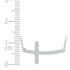 Sterling Silver Round Diamond Sterling Silver Womens Horizontal Sideways Cross Necklace 1/10 Cttw - Splendid Jewellery