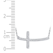 Load image into Gallery viewer, Sterling Silver Round Diamond Sterling Silver Womens Horizontal Sideways Cross Necklace 1/10 Cttw - Splendid Jewellery