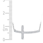 Sterling Silver Round Diamond Sterling Silver Womens Horizontal Sideways Cross Necklace 1/10 Cttw - Splendid Jewellery