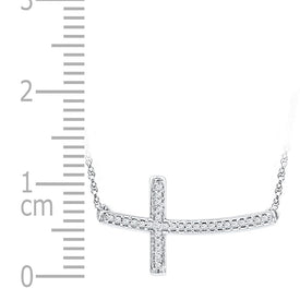 Sterling Silver Round Diamond Sterling Silver Womens Horizontal Sideways Cross Necklace 1/10 Cttw - Splendid Jewellery
