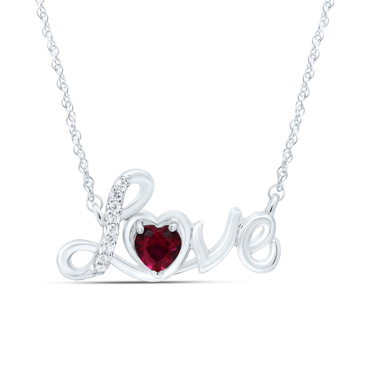 Sterling Silver Lab - Created Ruby Heart Necklace 1/20 Cttw - Splendid Jewellery