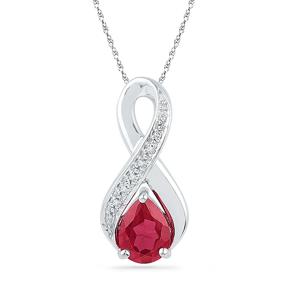 Sterling Silver Pear Syn Ruby Lru Pendant 0.02 Cttw - Splendid Jewellery