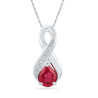 Sterling Silver Pear Syn Ruby Lru Pendant 0.02 Cttw - Splendid Jewellery