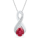 Sterling Silver Pear Syn Ruby Lru Pendant 0.02 Cttw - Splendid Jewellery