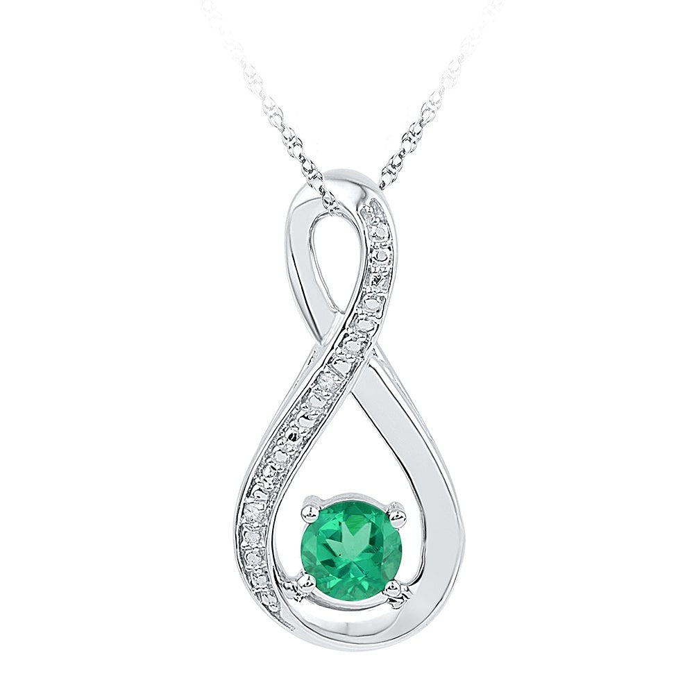 Sterling Silver Round Lab - Created Emerald Infinity Pendant 0.01 Cttw - Splendid Jewellery