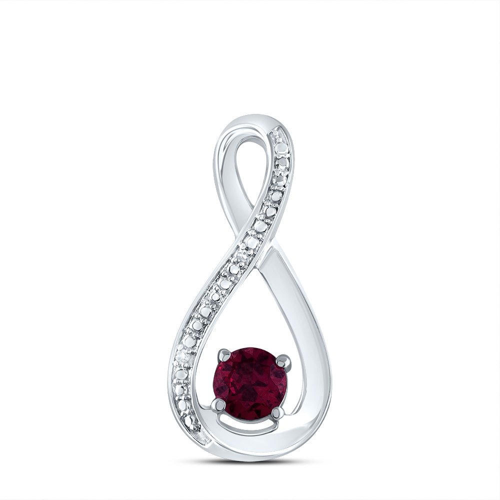 Sterling Silver Round Lab - Created Ruby Fashion Pendant 0.01 Cttw - Splendid Jewellery