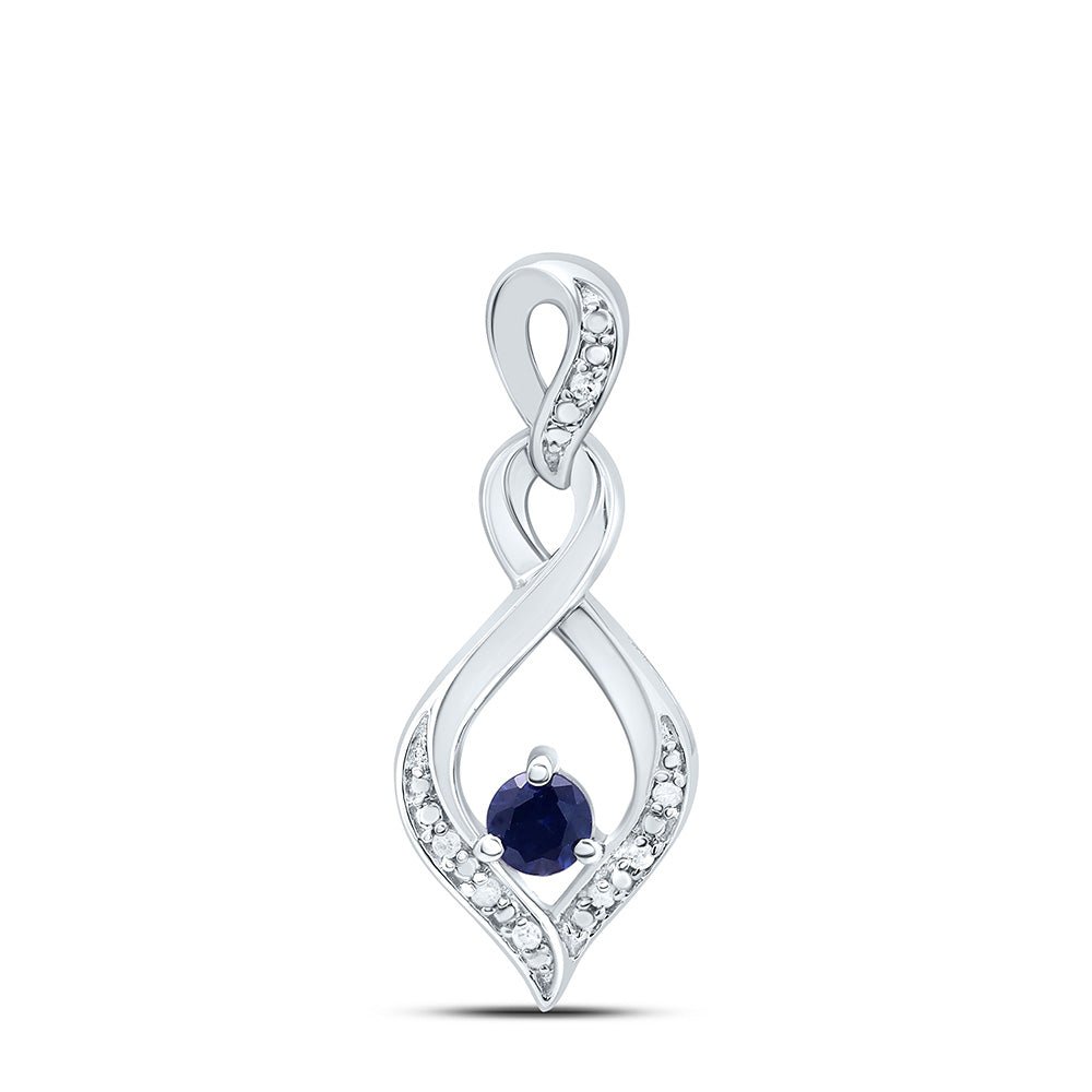 Sterling Silver Round Lab - Created Blue Sapphire Solitaire Pendant 0.02 Cttw - Splendid Jewellery