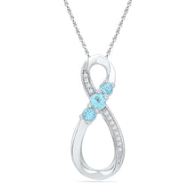 Load image into Gallery viewer, Sterling Silver Round Lab - Created Blue Topaz 3 - Stone Infinity Pendant 1/20 Cttw - Splendid Jewellery