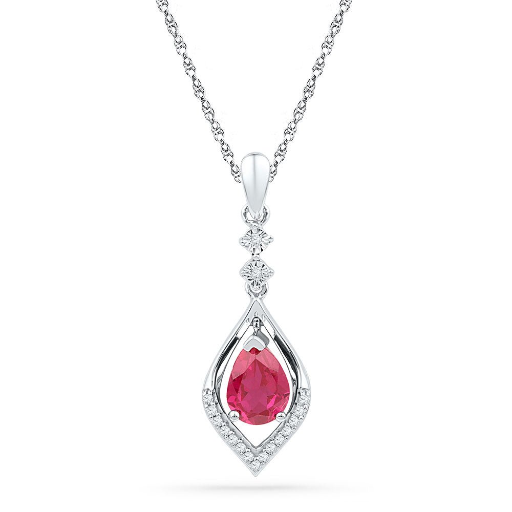Sterling Silver Oval Lab - Created Ruby Solitaire Pendant 1/12 Cttw - Splendid Jewellery