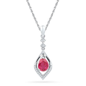 Sterling Silver Oval Lab - Created Ruby Solitaire Pendant 1/12 Cttw - Splendid Jewellery