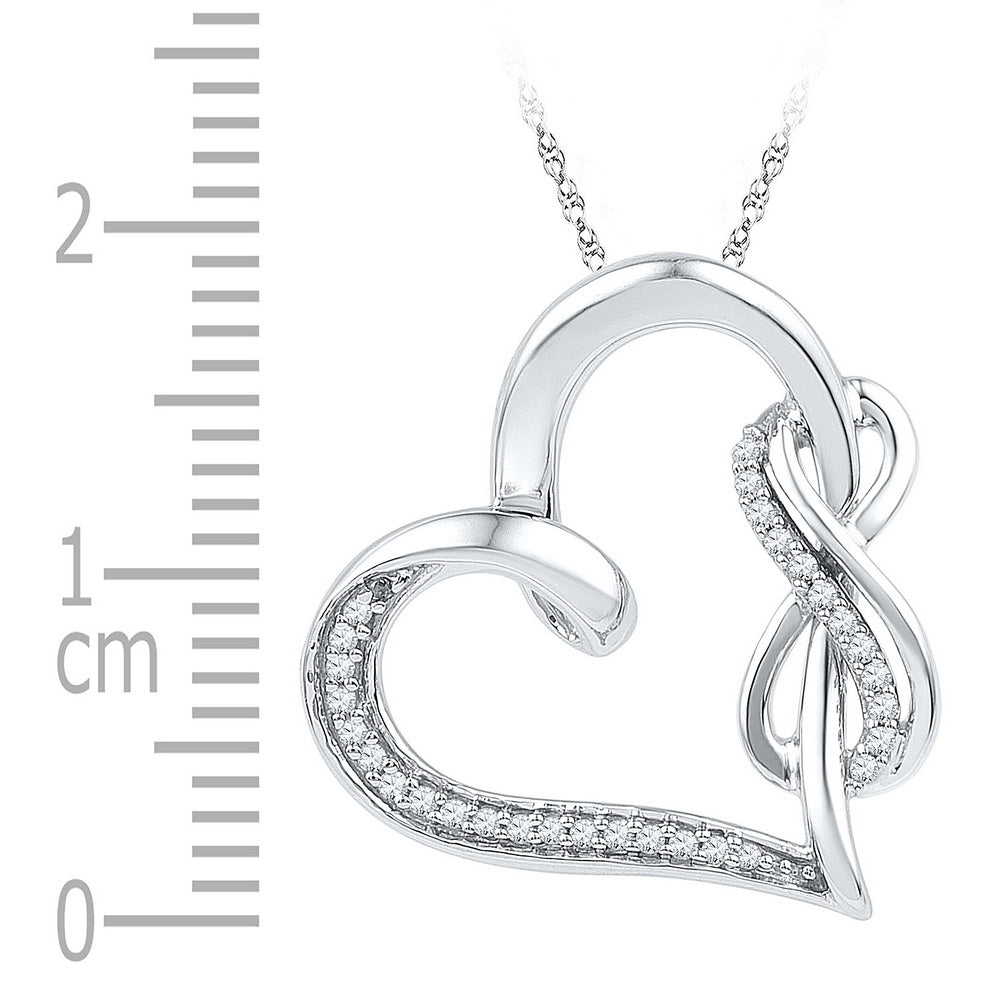 Sterling Silver Round Diamond Sterling Silver Womens Linked Infinity Heart Pendant 1/8 Cttw - Splendid Jewellery
