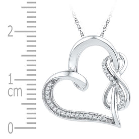 Sterling Silver Round Diamond Sterling Silver Womens Linked Infinity Heart Pendant 1/8 Cttw - Splendid Jewellery