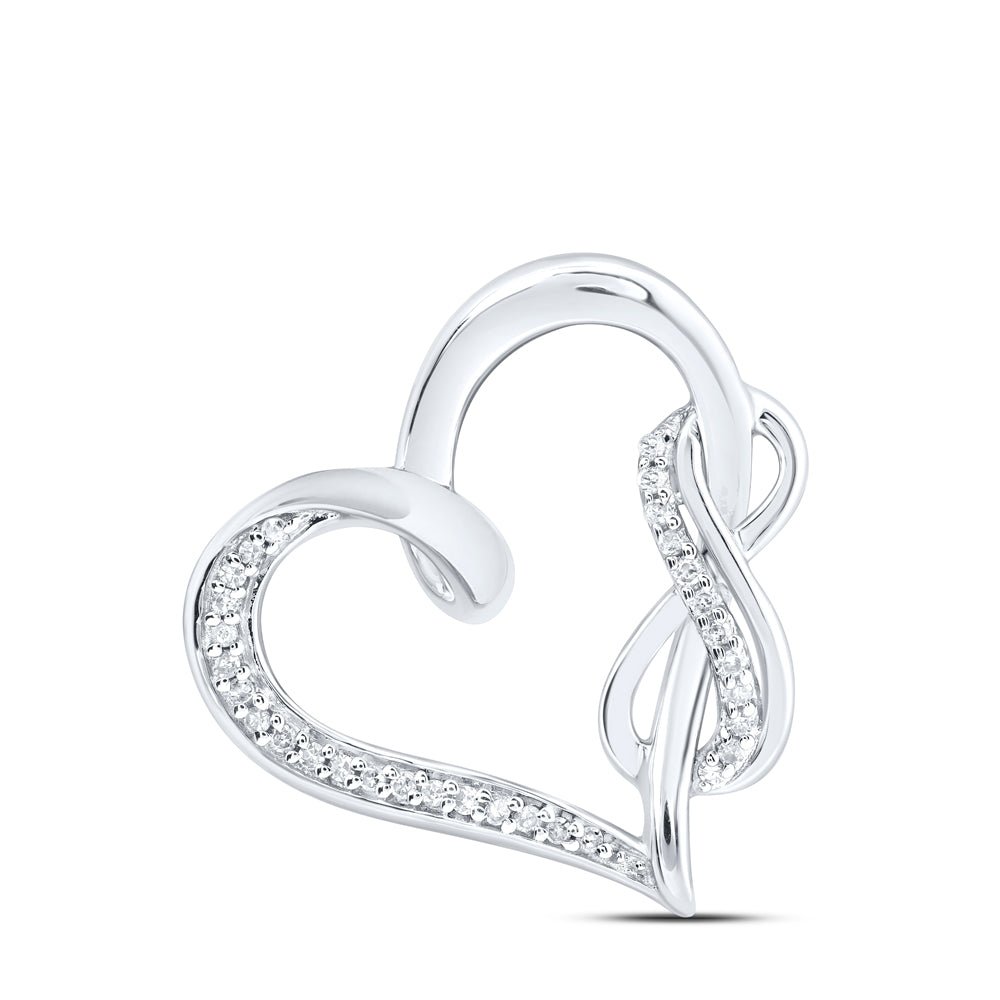 Sterling Silver Round Diamond Sterling Silver Womens Linked Infinity Heart Pendant 1/8 Cttw - Splendid Jewellery