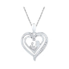 Sterling Silver Round Diamond Sterling Silver Womens Mom Mother Child Heart Pendant 1/20 Cttw - Splendid Jewellery