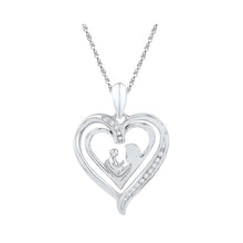 Load image into Gallery viewer, Sterling Silver Round Diamond Sterling Silver Womens Mom Mother Child Heart Pendant 1/20 Cttw - Splendid Jewellery