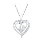 Sterling Silver Round Diamond Sterling Silver Womens Mom Mother Child Heart Pendant 1/20 Cttw - Splendid Jewellery