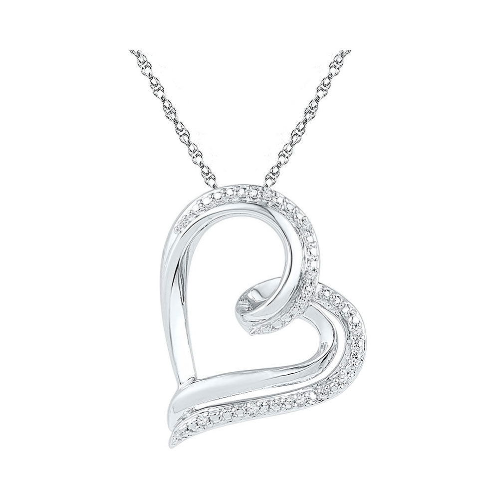 Sterling Silver Round Diamond Heart Pendant 0.03 Cttw - Splendid Jewellery