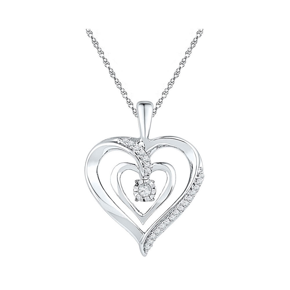 Sterling Silver Round Diamond Sterling Silver Womens Pendant 1/10 Cttw - Splendid Jewellery