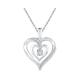 Sterling Silver Round Diamond Sterling Silver Womens Pendant 1/10 Cttw - Splendid Jewellery