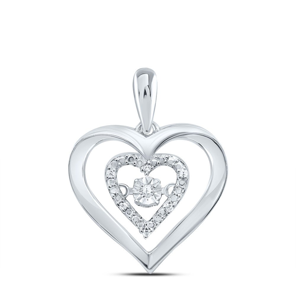 Sterling Silver Round Diamond Sterling Silver Womens Moving Heart Pendant . - Splendid Jewellery