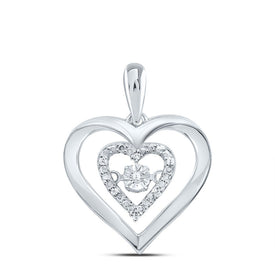 Sterling Silver Round Diamond Sterling Silver Womens Moving Heart Pendant . - Splendid Jewellery