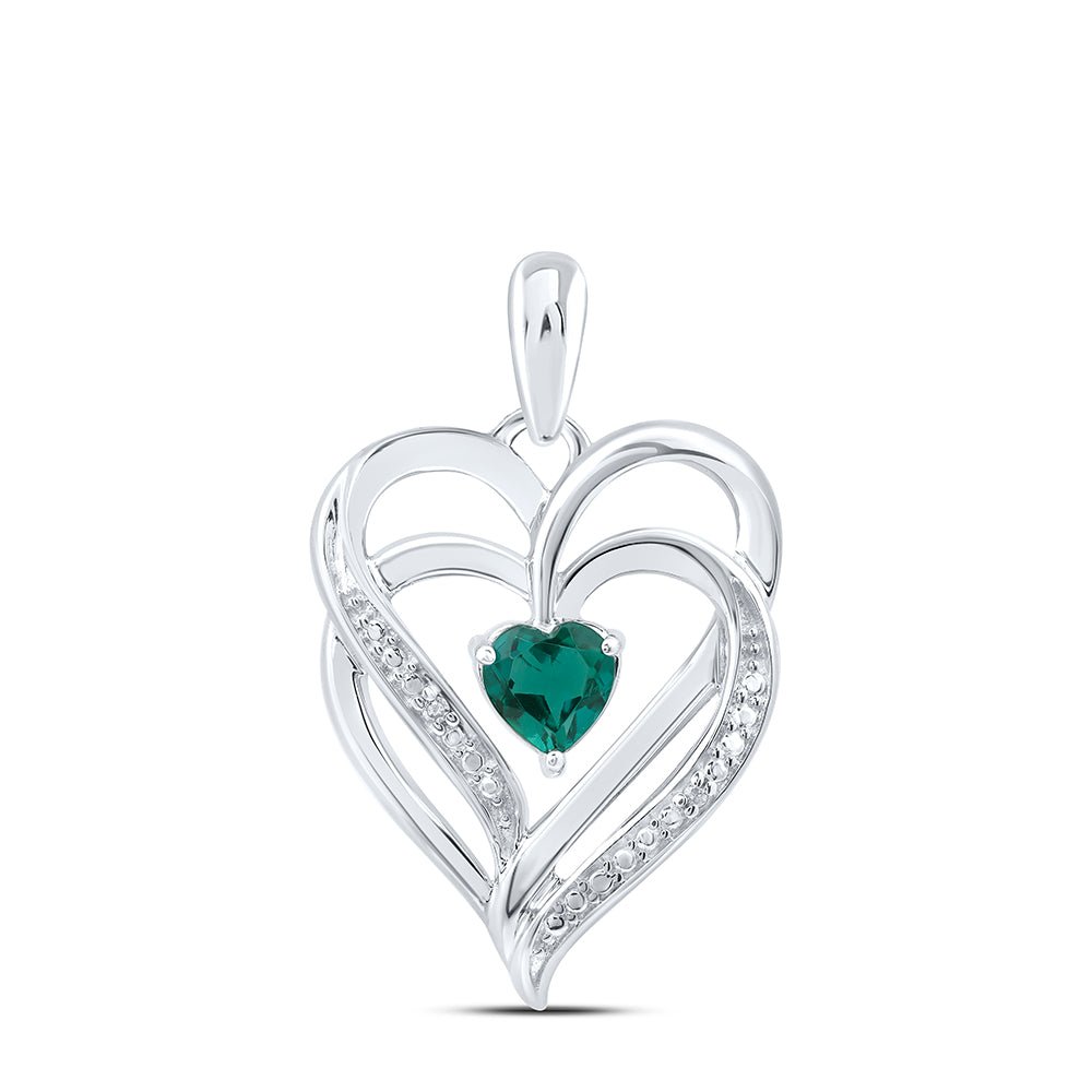 Sterling Silver Round Lab - Created Emerald Heart Pendant 0.01 Cttw - Splendid Jewellery