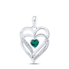 Sterling Silver Round Lab - Created Emerald Heart Pendant 0.01 Cttw - Splendid Jewellery